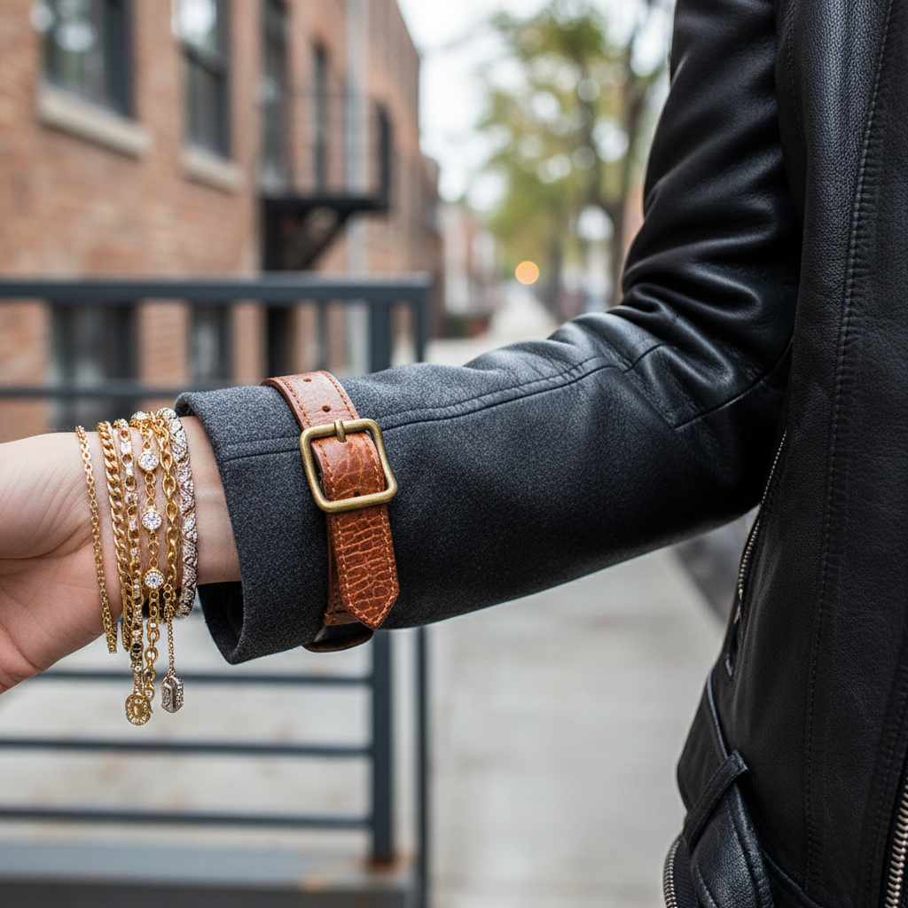 Close-up street style styling details