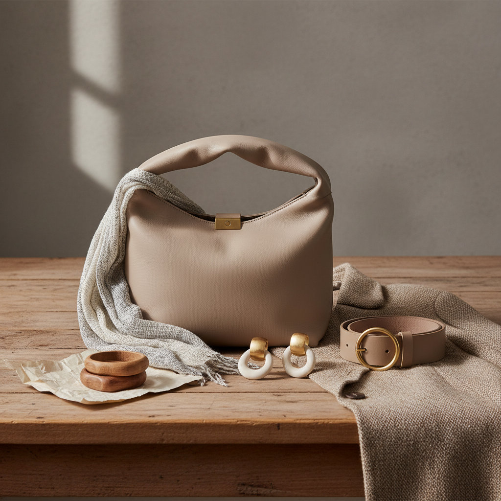 Styled accessories and fabric detail flat lay